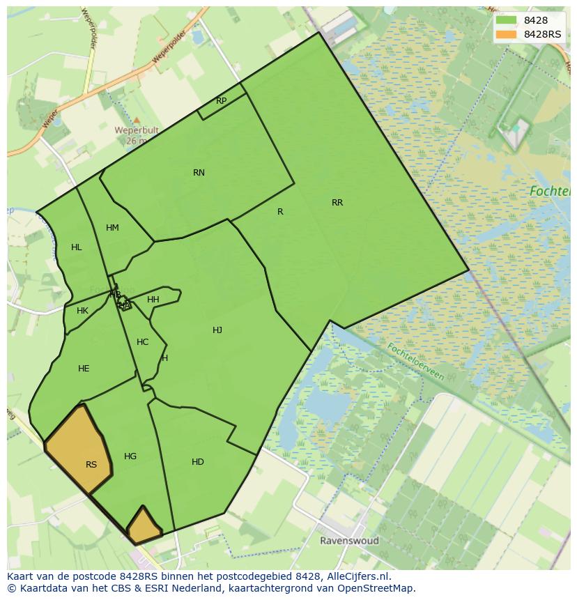 Afbeelding van het postcodegebied 8428 RS op de kaart.