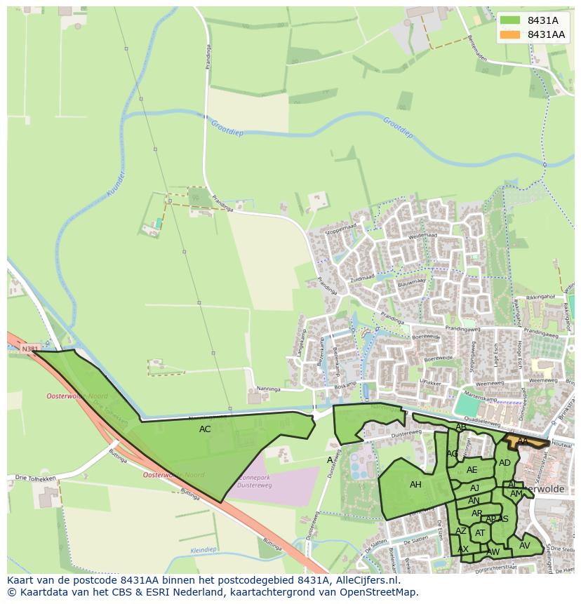 Afbeelding van het postcodegebied 8431 AA op de kaart.