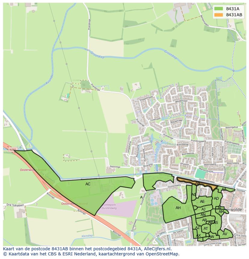 Afbeelding van het postcodegebied 8431 AB op de kaart.