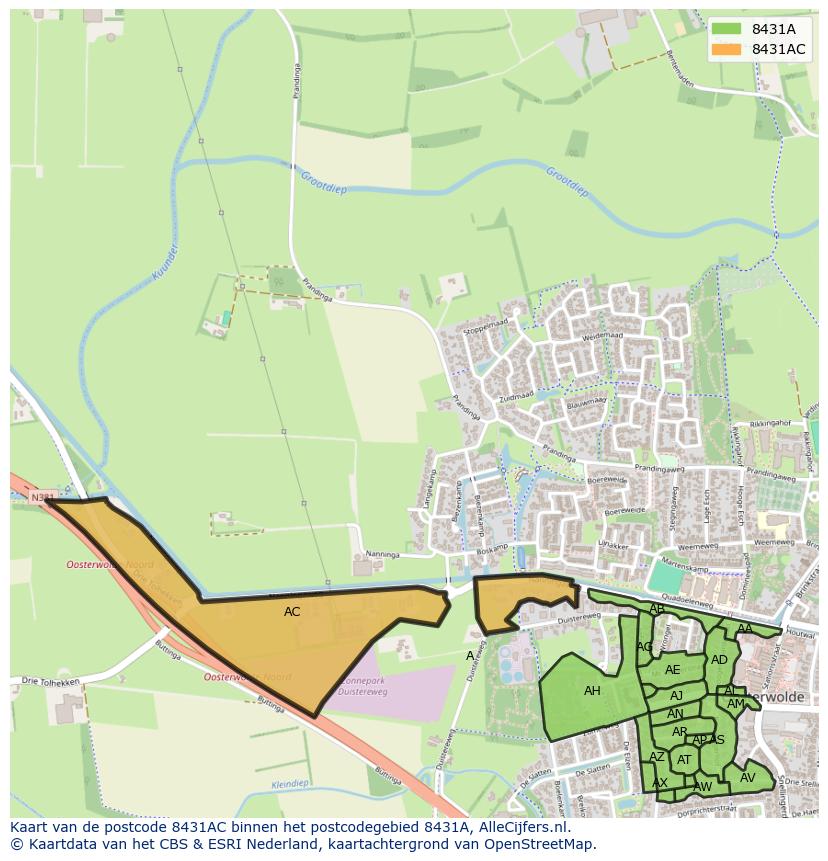 Afbeelding van het postcodegebied 8431 AC op de kaart.