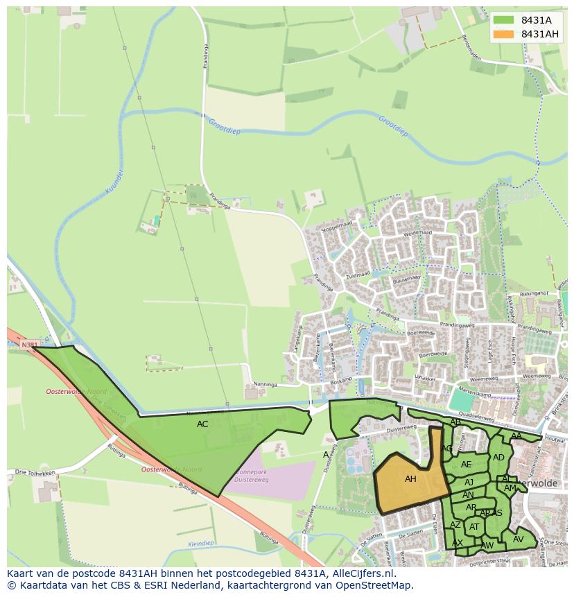 Afbeelding van het postcodegebied 8431 AH op de kaart.