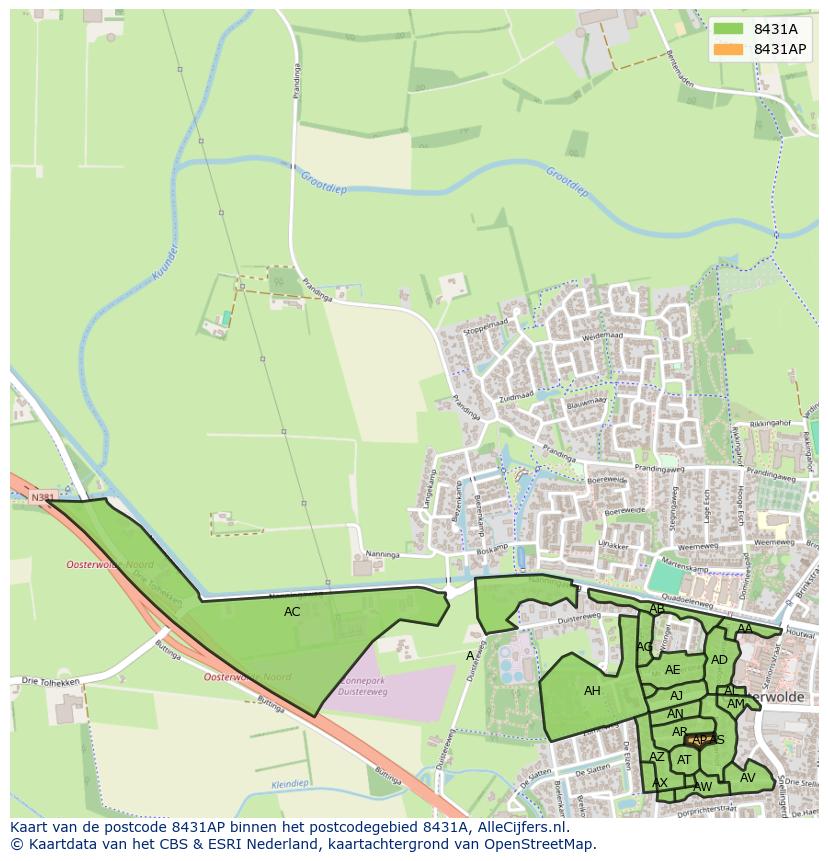 Afbeelding van het postcodegebied 8431 AP op de kaart.