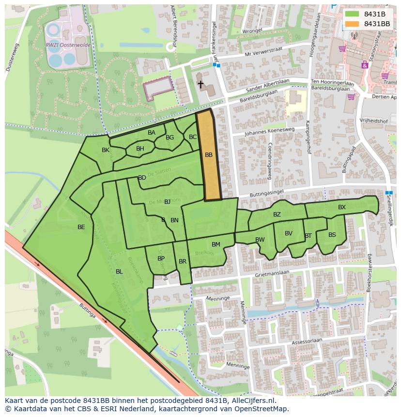 Afbeelding van het postcodegebied 8431 BB op de kaart.