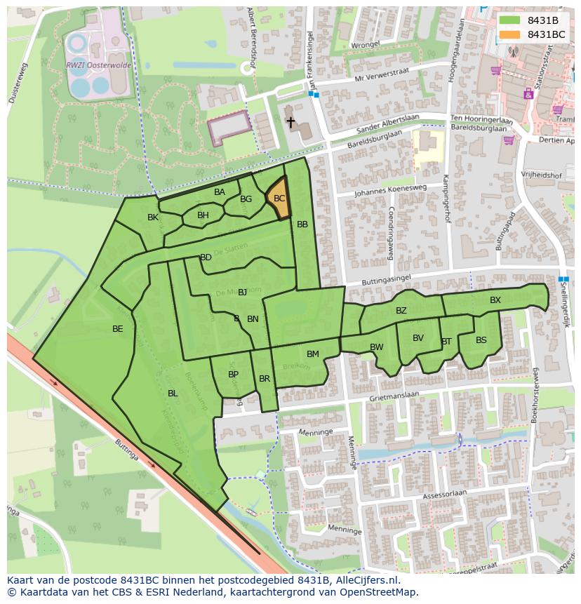 Afbeelding van het postcodegebied 8431 BC op de kaart.