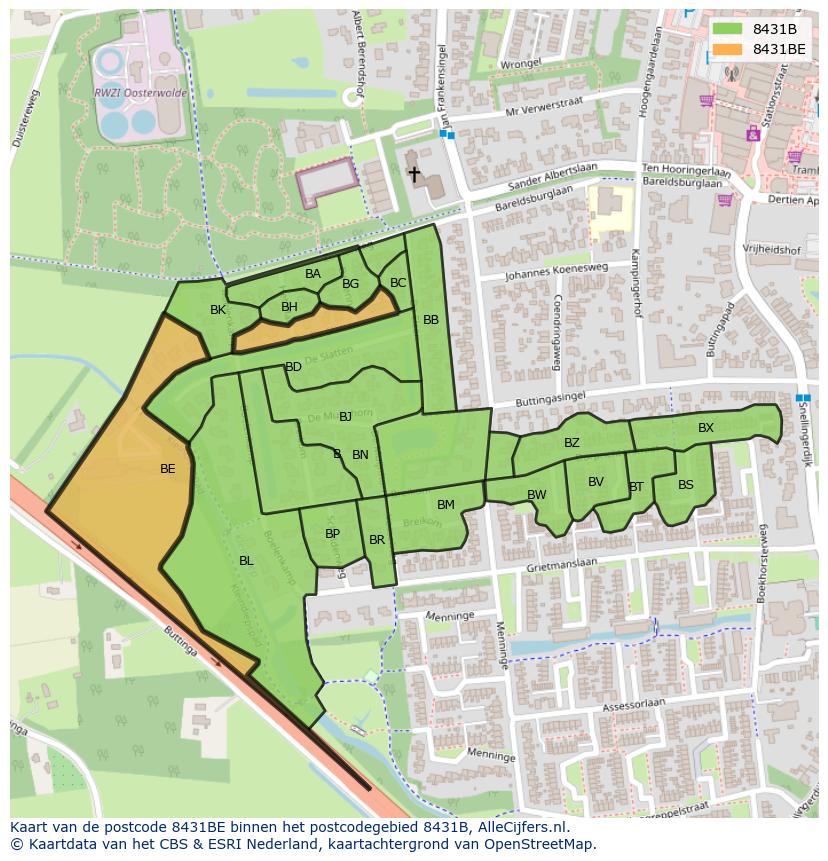 Afbeelding van het postcodegebied 8431 BE op de kaart.