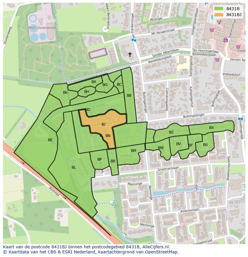Afbeelding van het postcodegebied 8431 BJ op de kaart.