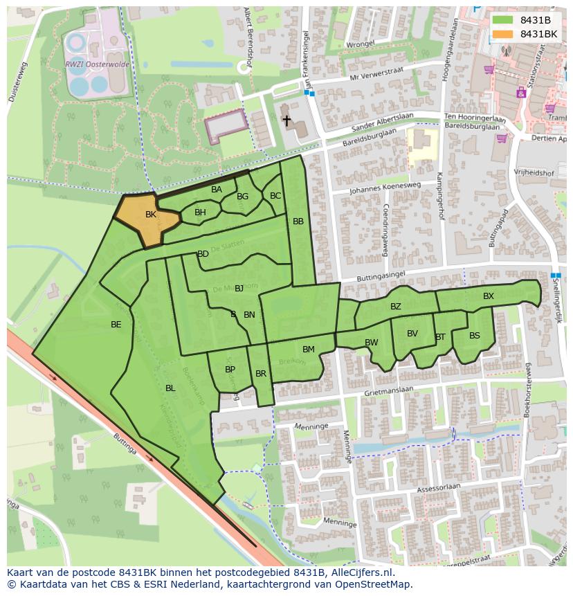 Afbeelding van het postcodegebied 8431 BK op de kaart.