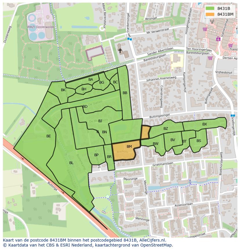 Afbeelding van het postcodegebied 8431 BM op de kaart.