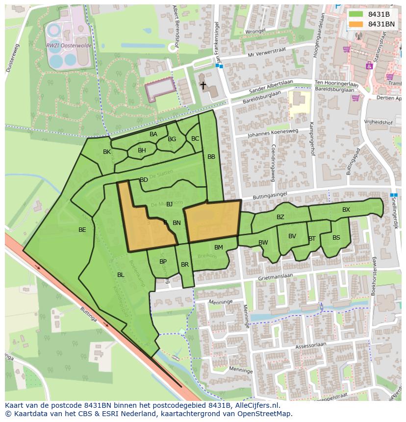 Afbeelding van het postcodegebied 8431 BN op de kaart.