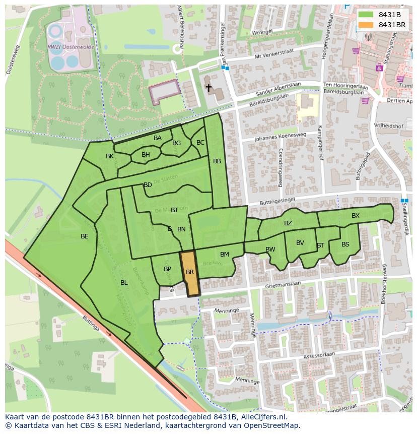 Afbeelding van het postcodegebied 8431 BR op de kaart.