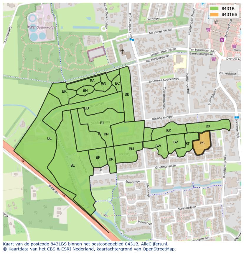 Afbeelding van het postcodegebied 8431 BS op de kaart.