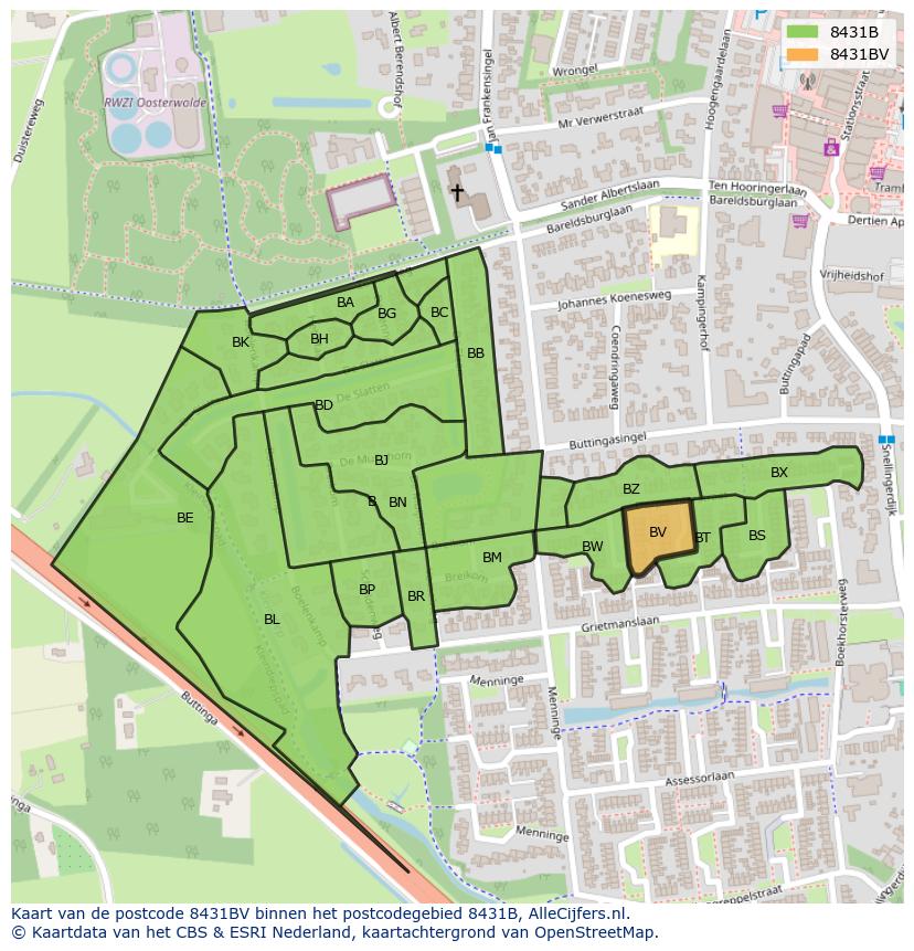 Afbeelding van het postcodegebied 8431 BV op de kaart.