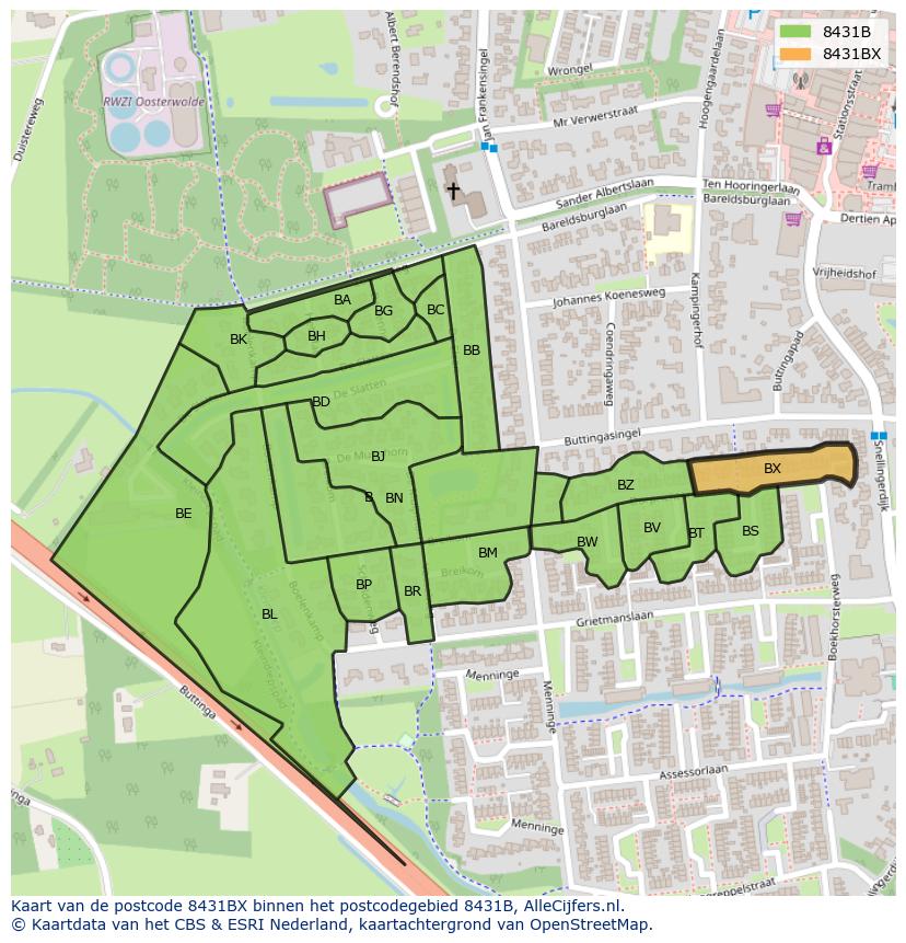 Afbeelding van het postcodegebied 8431 BX op de kaart.