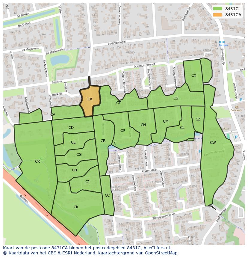 Afbeelding van het postcodegebied 8431 CA op de kaart.