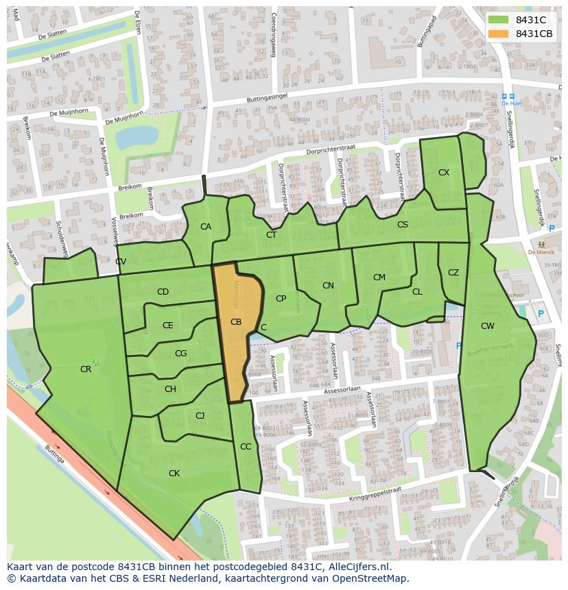 Afbeelding van het postcodegebied 8431 CB op de kaart.