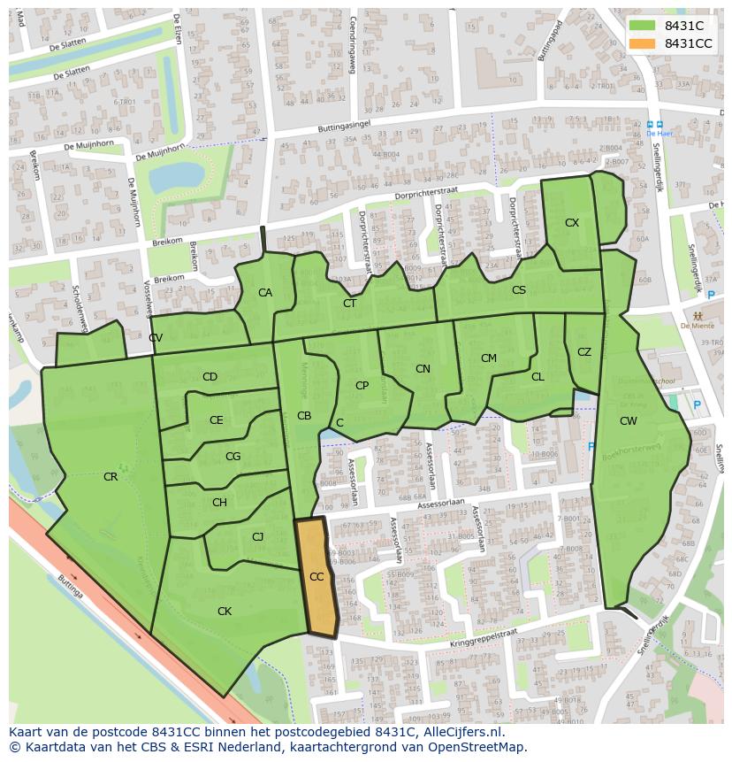 Afbeelding van het postcodegebied 8431 CC op de kaart.