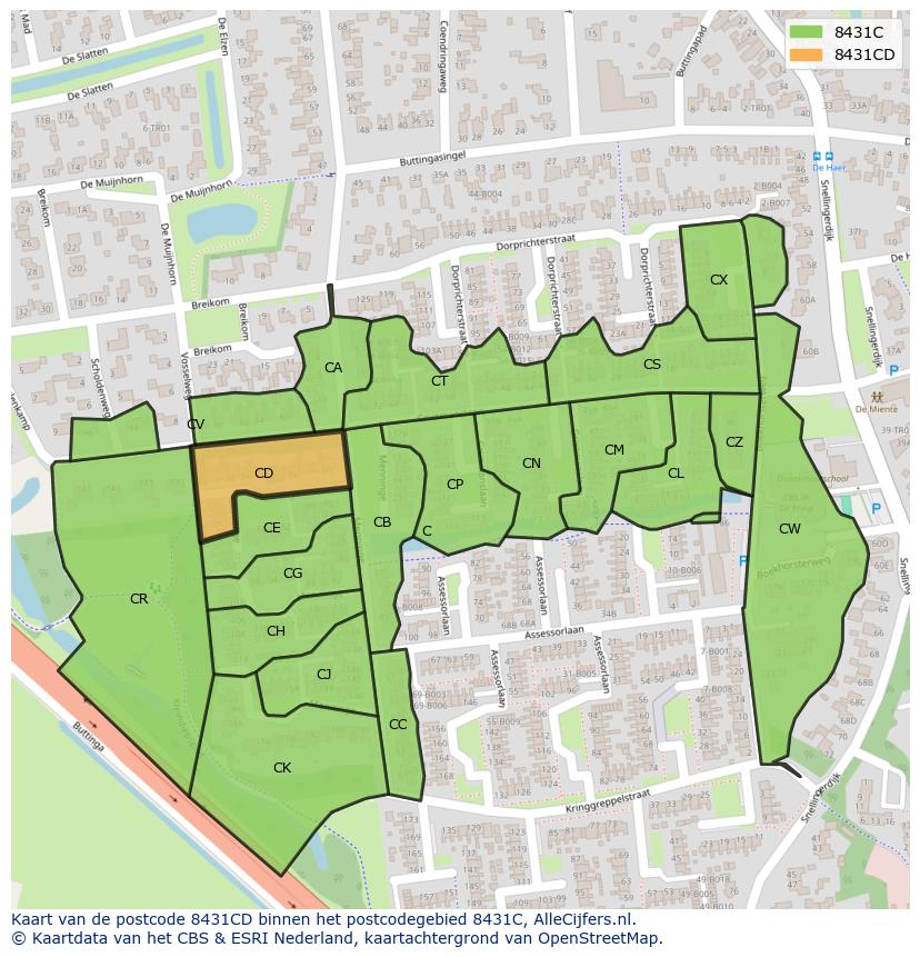 Afbeelding van het postcodegebied 8431 CD op de kaart.