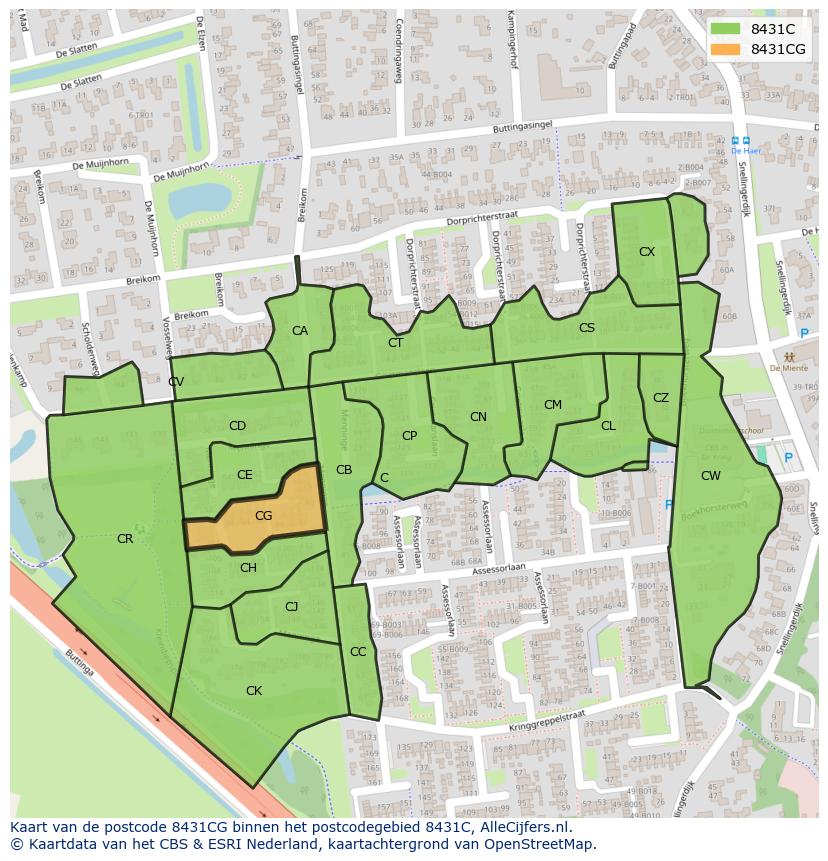 Afbeelding van het postcodegebied 8431 CG op de kaart.