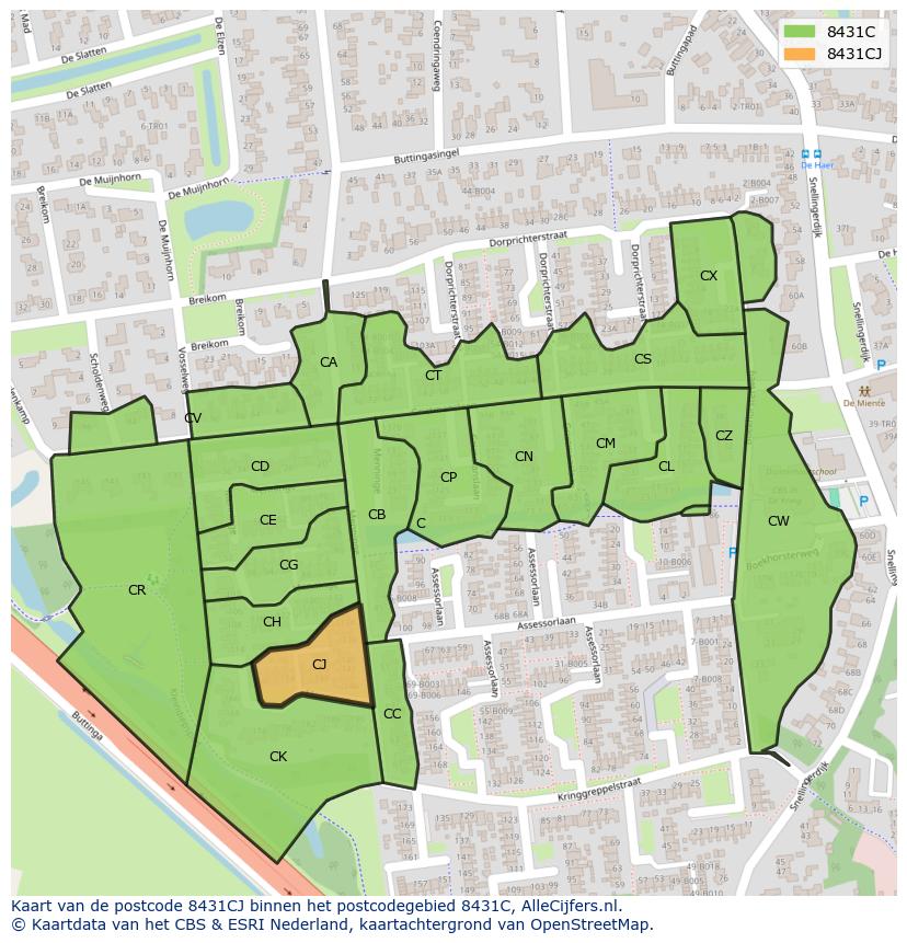 Afbeelding van het postcodegebied 8431 CJ op de kaart.
