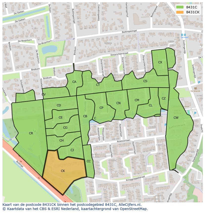 Afbeelding van het postcodegebied 8431 CK op de kaart.