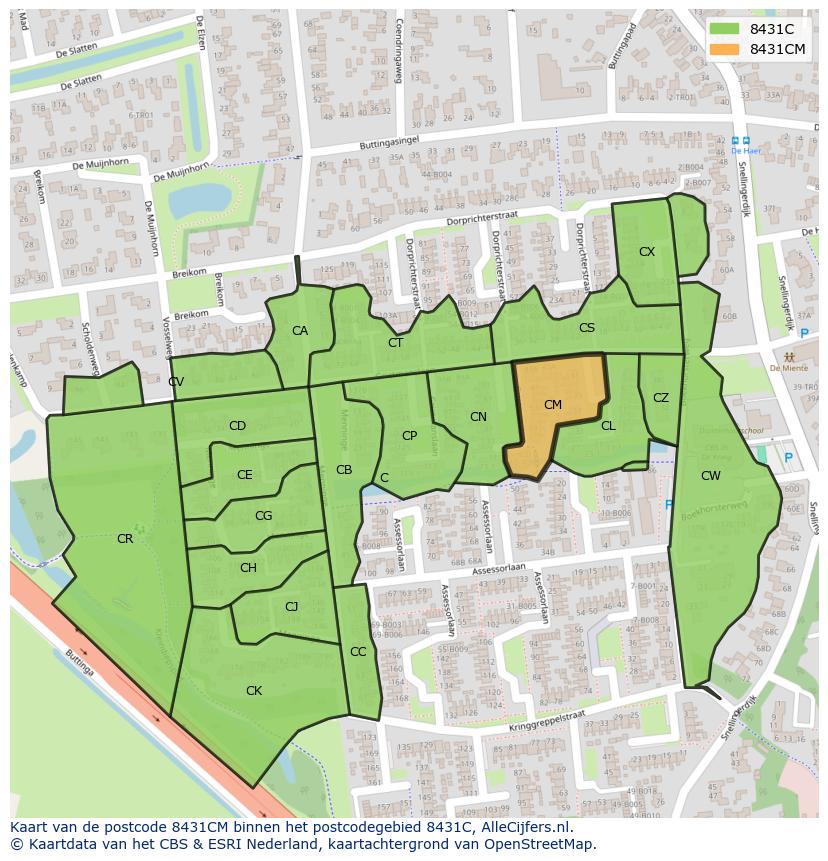 Afbeelding van het postcodegebied 8431 CM op de kaart.