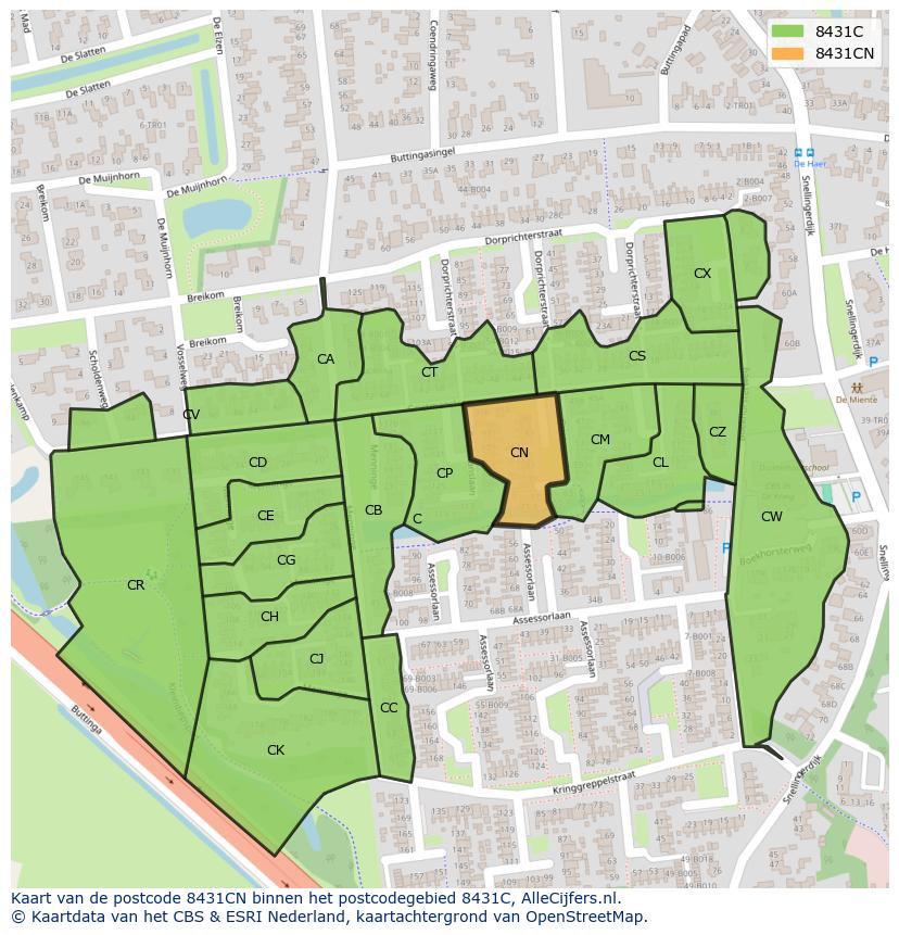 Afbeelding van het postcodegebied 8431 CN op de kaart.