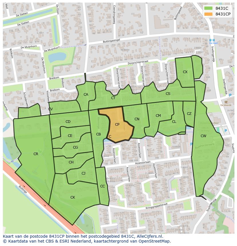 Afbeelding van het postcodegebied 8431 CP op de kaart.