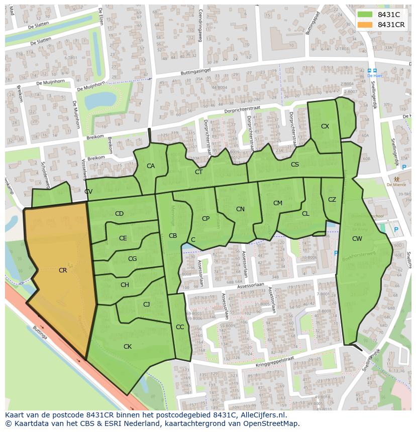 Afbeelding van het postcodegebied 8431 CR op de kaart.