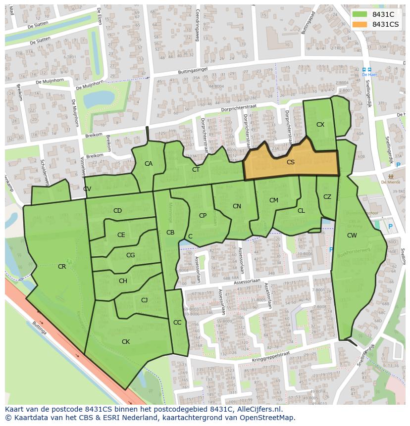 Afbeelding van het postcodegebied 8431 CS op de kaart.