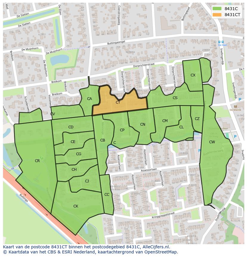 Afbeelding van het postcodegebied 8431 CT op de kaart.