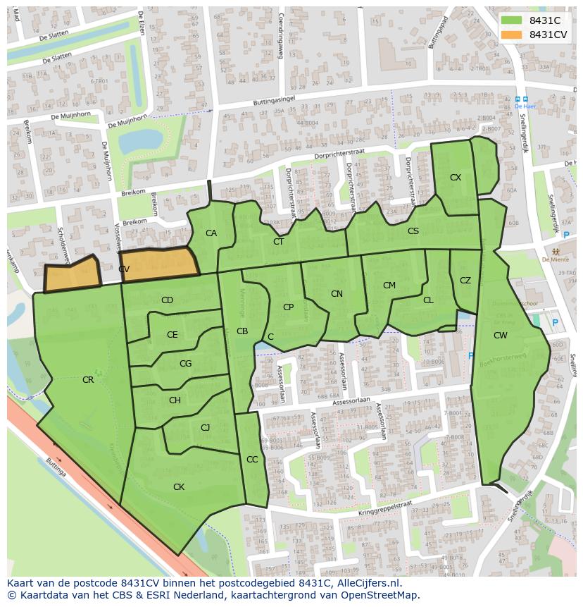 Afbeelding van het postcodegebied 8431 CV op de kaart.