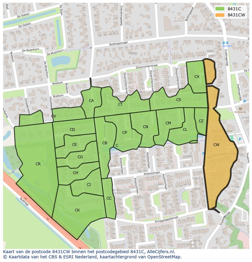 Afbeelding van het postcodegebied 8431 CW op de kaart.
