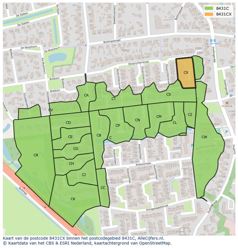 Afbeelding van het postcodegebied 8431 CX op de kaart.