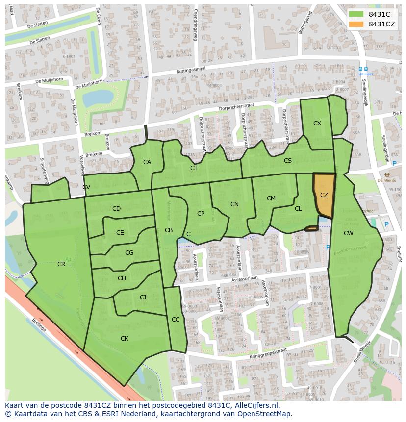 Afbeelding van het postcodegebied 8431 CZ op de kaart.