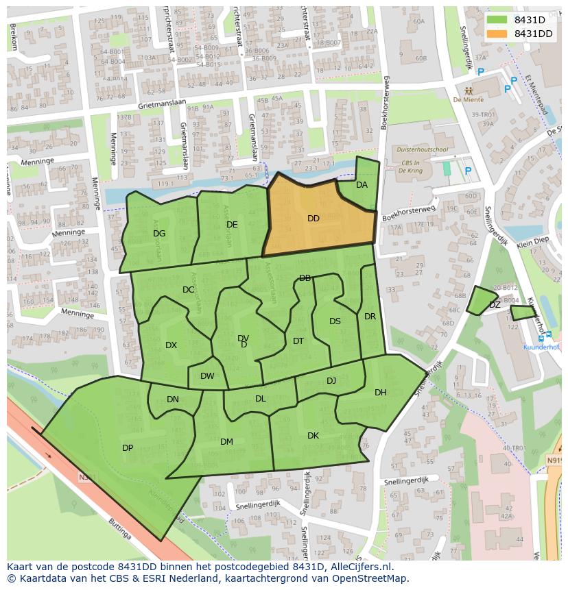 Afbeelding van het postcodegebied 8431 DD op de kaart.