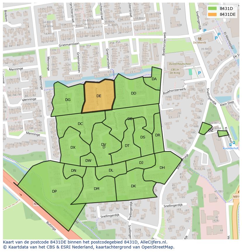 Afbeelding van het postcodegebied 8431 DE op de kaart.