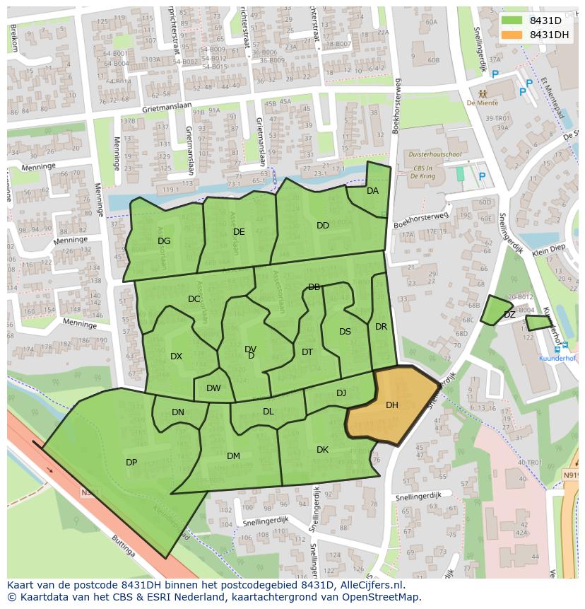 Afbeelding van het postcodegebied 8431 DH op de kaart.