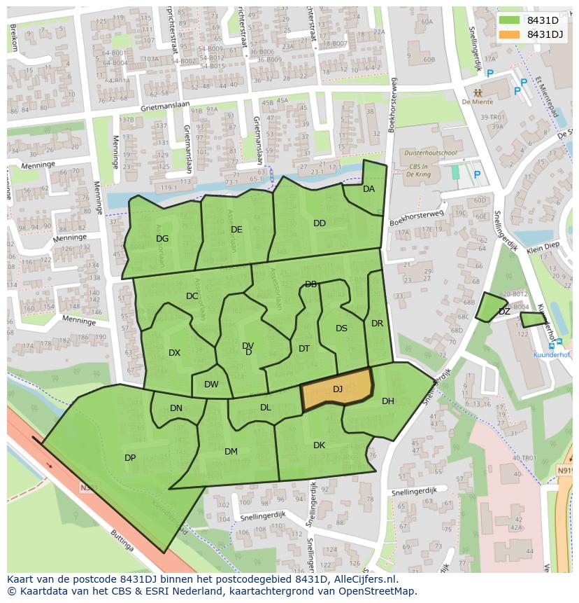 Afbeelding van het postcodegebied 8431 DJ op de kaart.