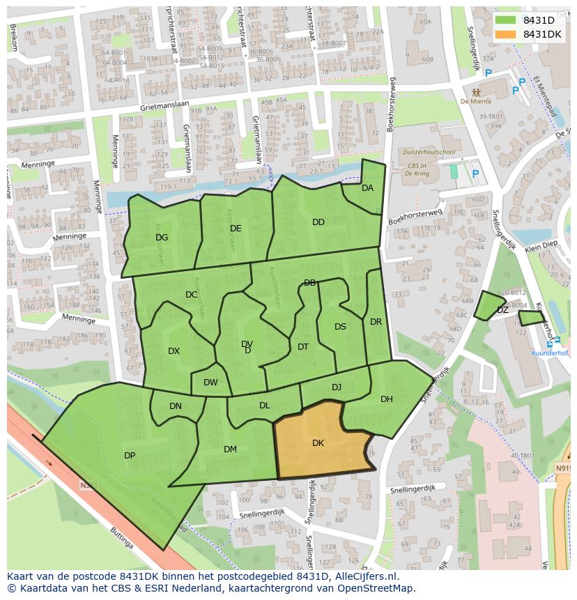 Afbeelding van het postcodegebied 8431 DK op de kaart.