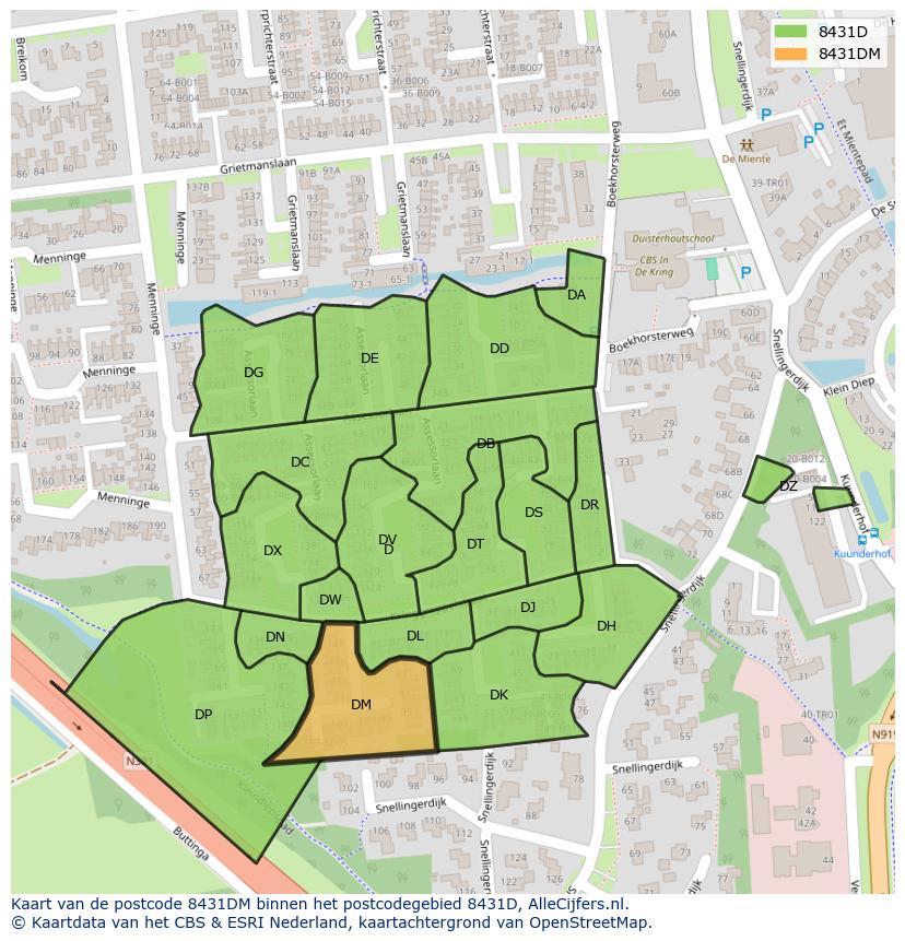 Afbeelding van het postcodegebied 8431 DM op de kaart.