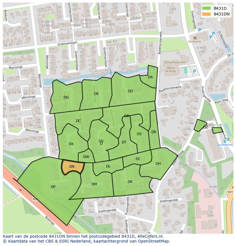 Afbeelding van het postcodegebied 8431 DN op de kaart.
