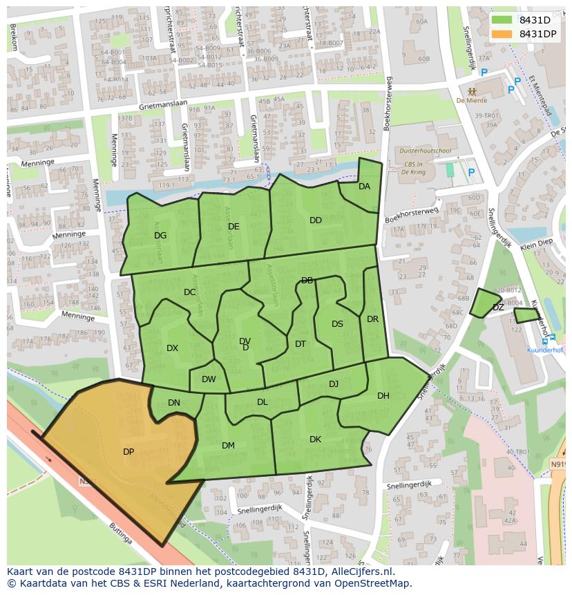 Afbeelding van het postcodegebied 8431 DP op de kaart.