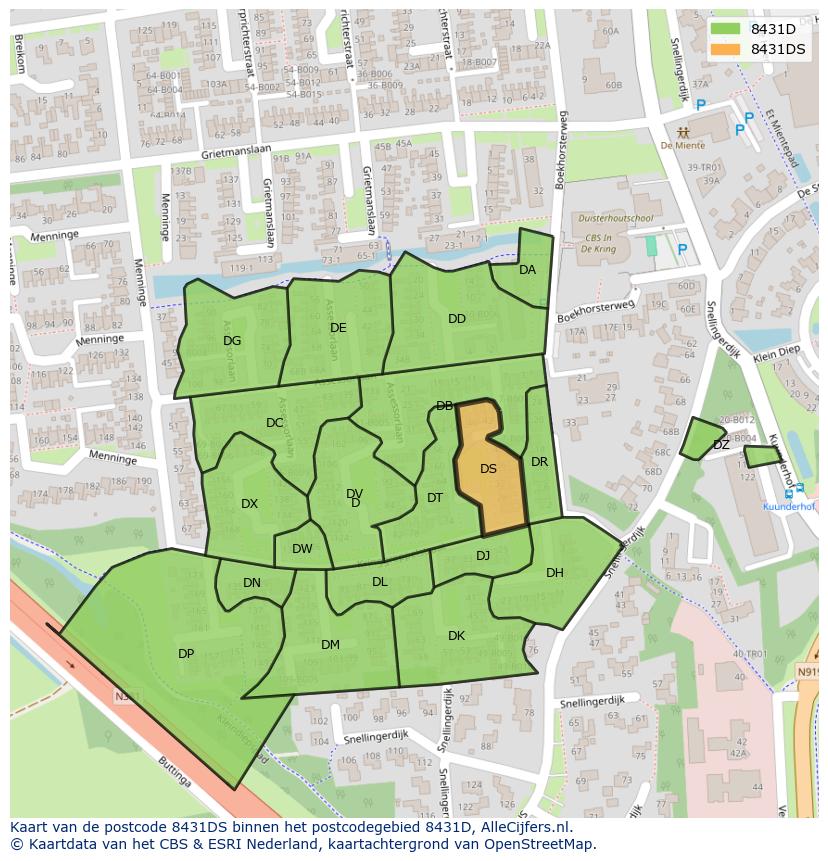 Afbeelding van het postcodegebied 8431 DS op de kaart.
