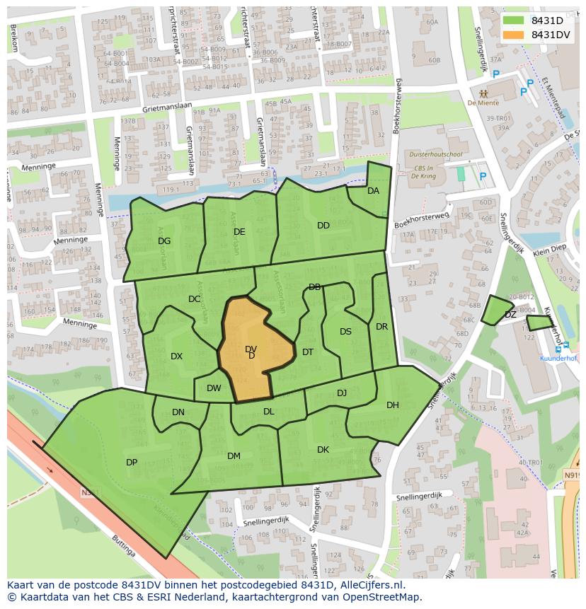 Afbeelding van het postcodegebied 8431 DV op de kaart.