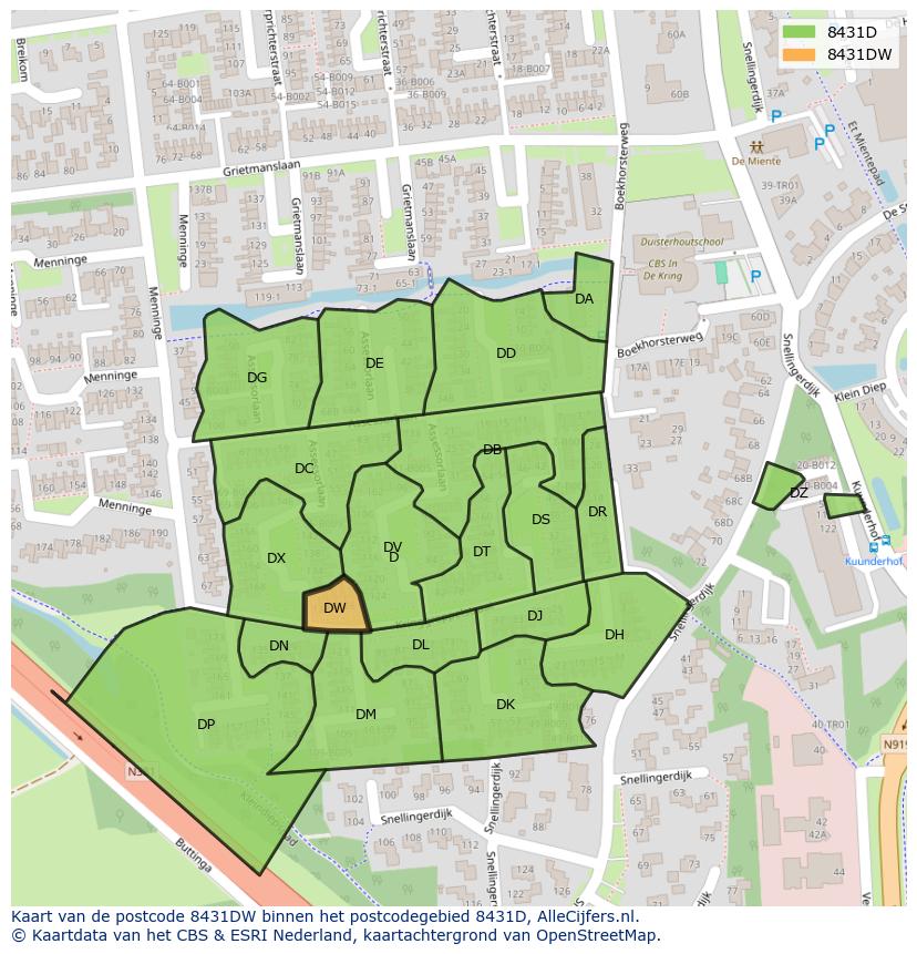 Afbeelding van het postcodegebied 8431 DW op de kaart.