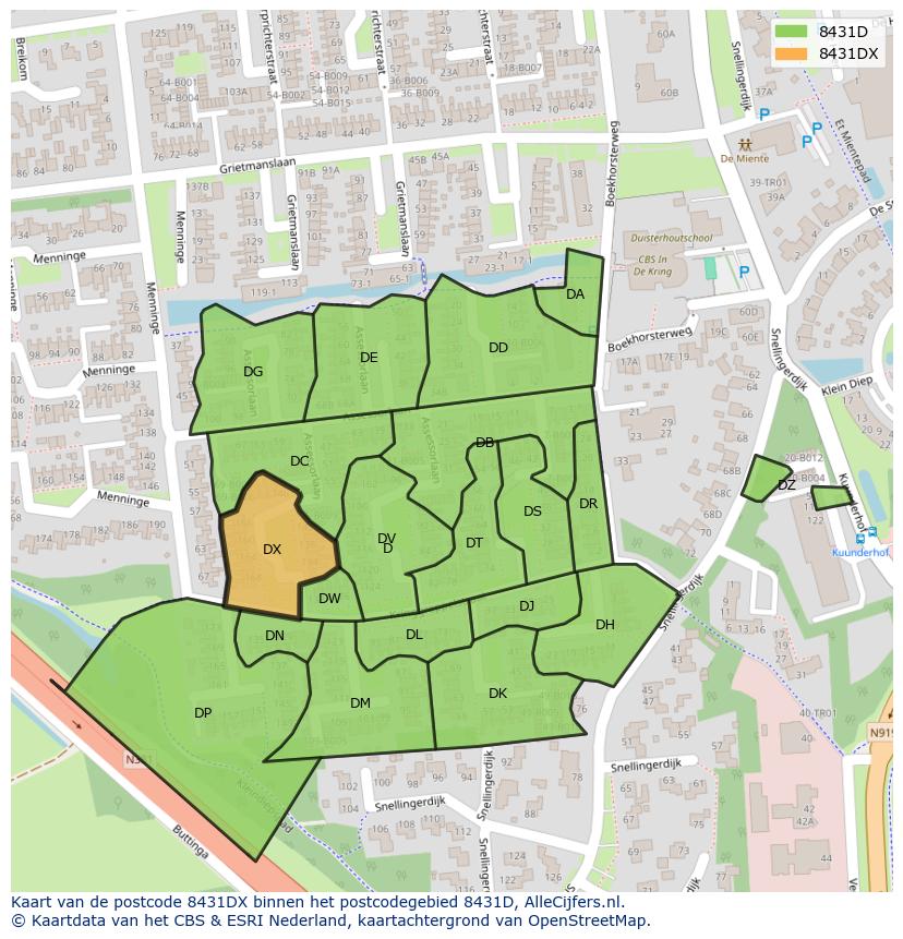 Afbeelding van het postcodegebied 8431 DX op de kaart.