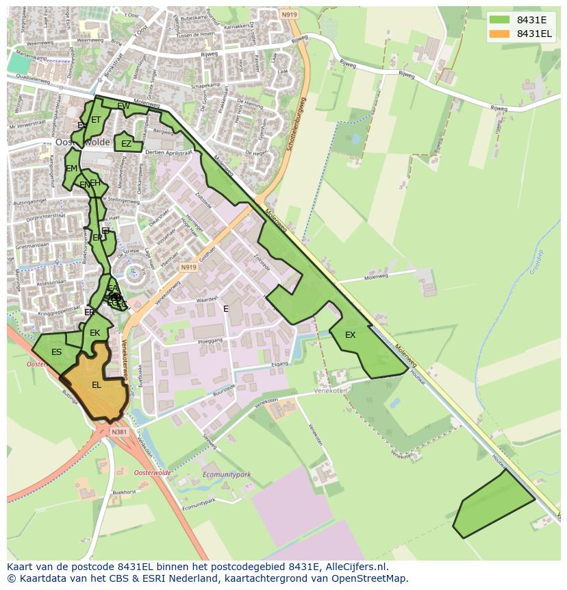 Afbeelding van het postcodegebied 8431 EL op de kaart.