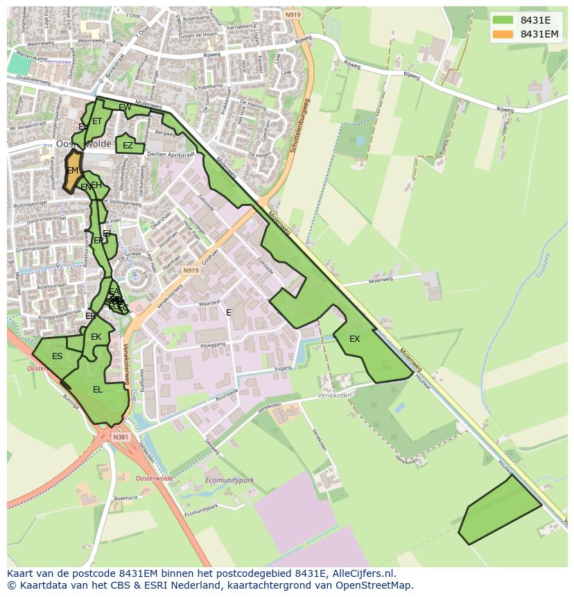 Afbeelding van het postcodegebied 8431 EM op de kaart.