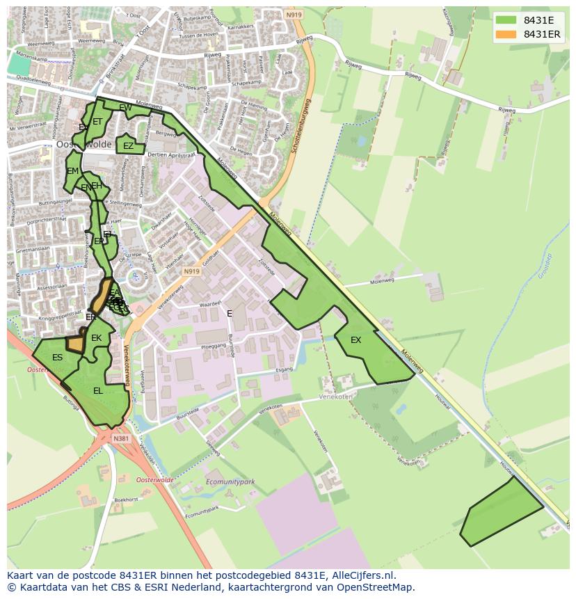 Afbeelding van het postcodegebied 8431 ER op de kaart.