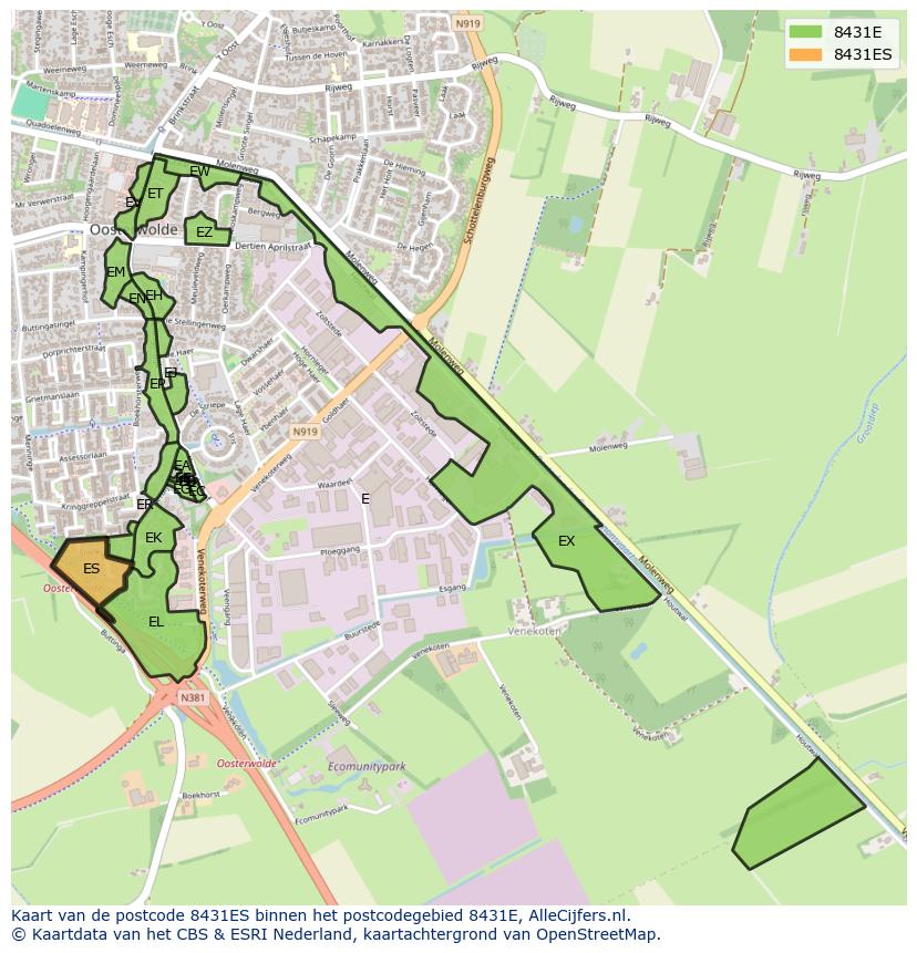 Afbeelding van het postcodegebied 8431 ES op de kaart.